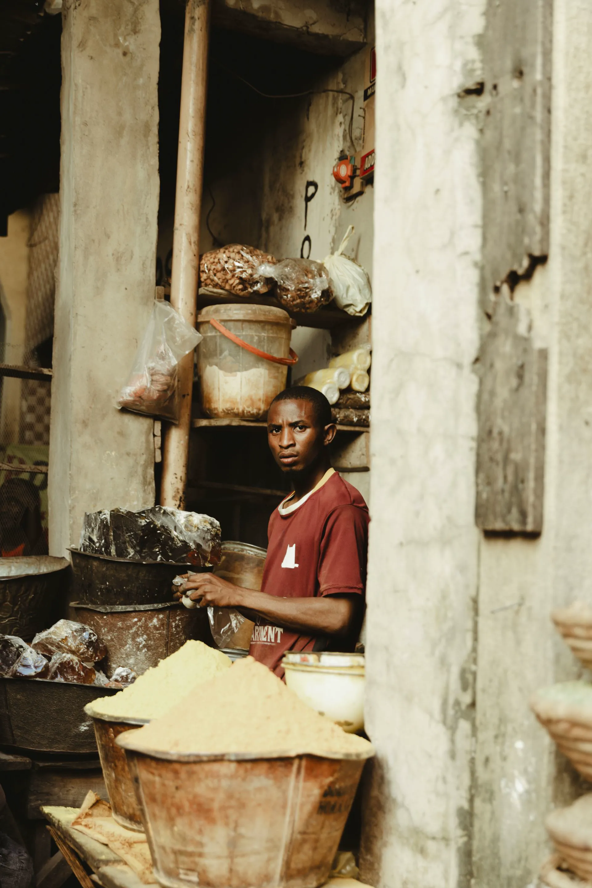 Goods displayed at a local market stall